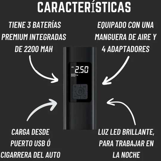 COMPRESOR DE AIRE INTELIGENTE (INFLADOR INALAMBRICO PARA COCHE, MOTO Y BICI)