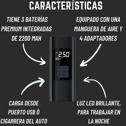 COMPRESOR DE AIRE INTELIGENTE (INFLADOR INALAMBRICO PARA COCHE, MOTO Y BICI)